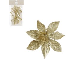 House of Seasons Decoratie bloemen op clip - 2x st - goud -15 cm - polystyreen