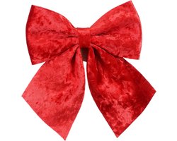 House of Seasons Decoratie strik ornament - rood - 20 x 24 cm - polyester fluweel