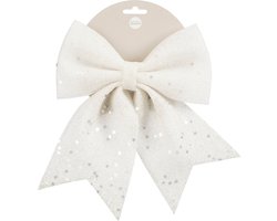 House of Seasons Decoratie strik - wit - 20 x 24 cm - polyester - feeststrik