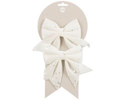 House of Seasons Decoratie strikjes- 2x - wit met glitter - 12 x 13 cm - strikjes