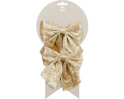 House of Seasons Decoratie strikken - 2x st - champagne - 12 x 13 cm - feeststrikjes