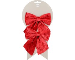 House of Seasons Decoratie strikken - 2x st - rood - 12 x 13 cm - feeststrikjes