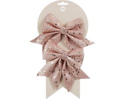 House of Seasons Decoratie strikken - 2x st - roze - 12 x 13 cm - feeststrikjes