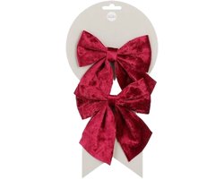 House of Seasons Decoratie strikken - 2x st - velvet rood - 12 x 13 cm - strikjes