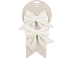 House of Seasons Decoratie strikken - 2x st - wit - 12 x 13 cm - feeststrikjes