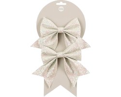 House of Seasons Decoratie strikken - 2x st - wit - 12 x 13 cm - feeststrikjes