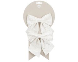 House of Seasons Decoratie strikken - 2x st - wit - 12 x 13 cm - strikjes