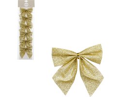 House of Seasons Decoratie strikken - 6x st - goud - 10 x 12 cm - feeststrikjes