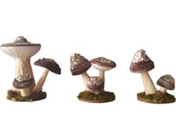 House of Seasons Decoratieve beeld paddenstoelen Set van 3 bruine kleur , de grootste maat is L15xB11,5xH17cm