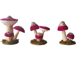 House of Seasons Decoratieve beeld paddenstoelen Set van 3 Fuschia kleur , de grootste maat is L15xB11,5xH17cm