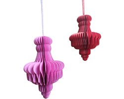 House of Seasons Decoratieve hanger ,papier roze paars Set van 6 , groter maat is H16xD10cm
