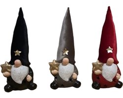House of Seasons Decoratieve kabouter Terracotta met lichtje Set van 3 , L14 x B11 x H30cm