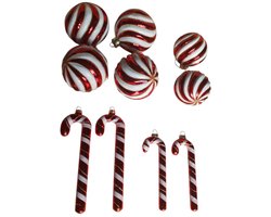 House of Seasons Hang ornament glazen bal,zuurstok,Rood Set van10