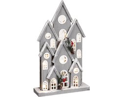 House of Seasons Huis Decoratief Object - 26x8x43 cm - Hout - Grijs