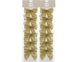 House of Seasons Kerst ornamenten strikken - 12x st - goud - 10 x 12 cm - kerstboomstrikjes