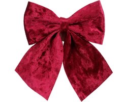 House of Seasons Kerst strik ornament - donkerrood - 20 x 24 cm - polyester fluweel - kerststrik