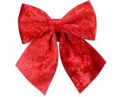 House of Seasons Kerst strik ornament - rood - 20 x 24 cm - polyester fluweel - kerststrik