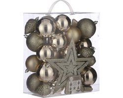 House of Seasons Kerstballen - 39x - champagne - met piek en ornamenten - Kerstversiering - kerstboomversiering