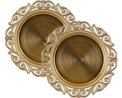 House of Seasons Kerstdiner/diner onderborden - 2x - goud - D32,5 cm - gerecycled plastic