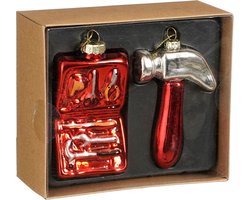 House of Seasons Kersthangers gereedschap - 2x stuks - glas - 14 x12 x 5,5 cm - kerstornamenten