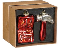 House of Seasons Kersthangers gereedschap - 4x stuks - glas - 14 x12 x 5,5 cm - kerstornamenten
