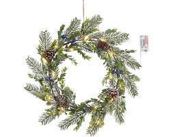 House of Seasons Kerstkrans met LED Verlichting - Ø42 cm - Groen