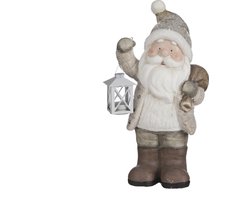 House of Seasons Kerstman met Lantaarn Kerstbeeld - L23 x B16 x H45 cm - Grijs
