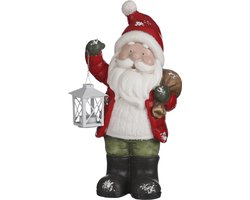 House of Seasons Kerstman met Lantaarn Kerstbeeld - L23 x B16 x H45 cm - Rood