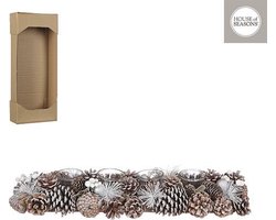 House of Seasons Kerststuk met Theelichthouder - L54 x B16,5 x H9 cm - Wit