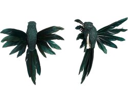 House of Seasons Kolibries vogels op clip - 2x st - donkergroen - 12 x 13 x 7,5 cm