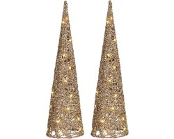 House of Seasons LED kegel kerstboom lampen - 2x - champagne - 30 leds - H60 cm -kerstverlichting