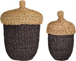 House of Seasons Opbergmand - Set van 2 - H45 x Ø30 cm - Zeegras - Donkerbruin