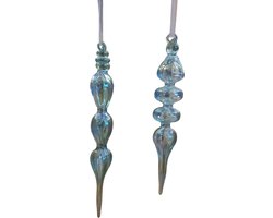 House of Seasons Pegel blauw pearl Kerst Ornament - 4 Stuks - Groter maat is H21,5 x Ø6,5 cm