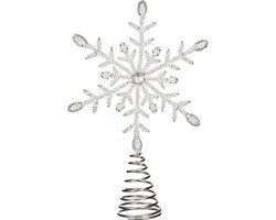House of Seasons Piek - kerstster - sneeuwvlok - kunststof - zilver/wit - H30 cm