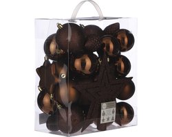 House of Seasons Plastic Kerstballen Set met Piek - 40 Stuks - Ø8 cm - Bruin