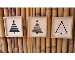 House of Seasons, Set van 3 , Wand decoratie kerst boom zwart 27x2,5x31cm