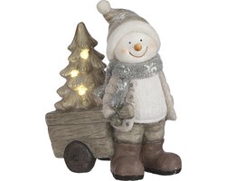 House of Seasons Sneeuwpop Kerstbeeld met Verlichting - L32 x B20 x H41 - Grijs