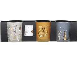 House of Seasons Theelichthouder - Set van 3 - H8 x Ø7 cm - Wit, Goud, Blauw