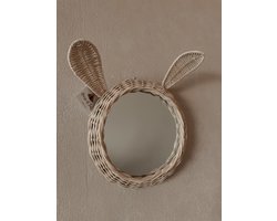 House of Tods Rotan Spiegel Dier Konijn - Handgemaakt - Kinderkamer - Muurdecoratie - Wanddecoratie - Babykamer - Duurzaam - Cadeau