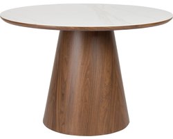 Housecraft Living Almira Eettafel Rond 115 cm Hout/ Marmerlook Walnootkleur - Bruin