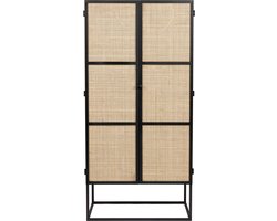 Housecraft Living Guuji Kast op wieltjes Hoog 2 deurs Rotan/ Metaal - Zwart}