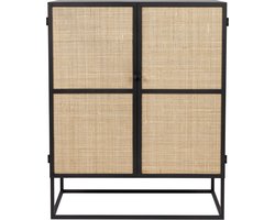 Housecraft Living Guuji Kast op wieltjes Laag 2 deurs Rotan/ Metaal - Zwart}