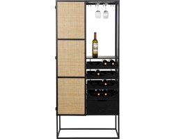 Housecraft Living Guuji Wijnkast/ Drankkast/ Barkast Hoog Rotan/ Metaal - Zwart