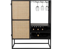 Housecraft Living Guuji Wijnkast/ Drankkast/ Barkast Laag Rotan/ Metaal - Zwart