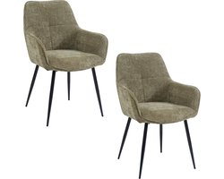 Housecraft Living Jez Eetkamerstoelen met armleuning Groen - Set van 2