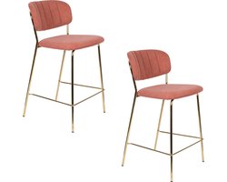 Housecraft Living Jolien Barkrukken rugleuning 65 cm Goud/ Roze - Set van 2
