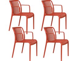 Housecraft Living Mante Tuinstoelen Armleuning Kunststof Terra/ Rood - Set van 4