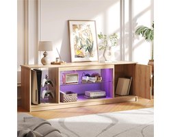 House&Garden 160 cm LED Gaming Entertainment Center voor 45–65 inch TV – PS5 & Xbox Console Meubel met Verstelbare Glazen Planken & RGB Verlichting – Multimedia Opbergkast Woonkamer – Novihome