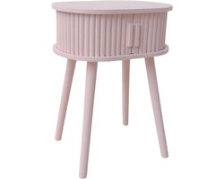 Housevitamin Bijzettafel/Nachtkastje met Schuifdeur Latten – Light Pink – MDF – Opbergruimte – 40x30x53cm