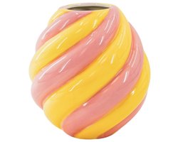 Housevitamin - Bloemenvaas- Swirl Vaas- Keramiek- Geel/ Lichtroze- 20x20x21,5 cm